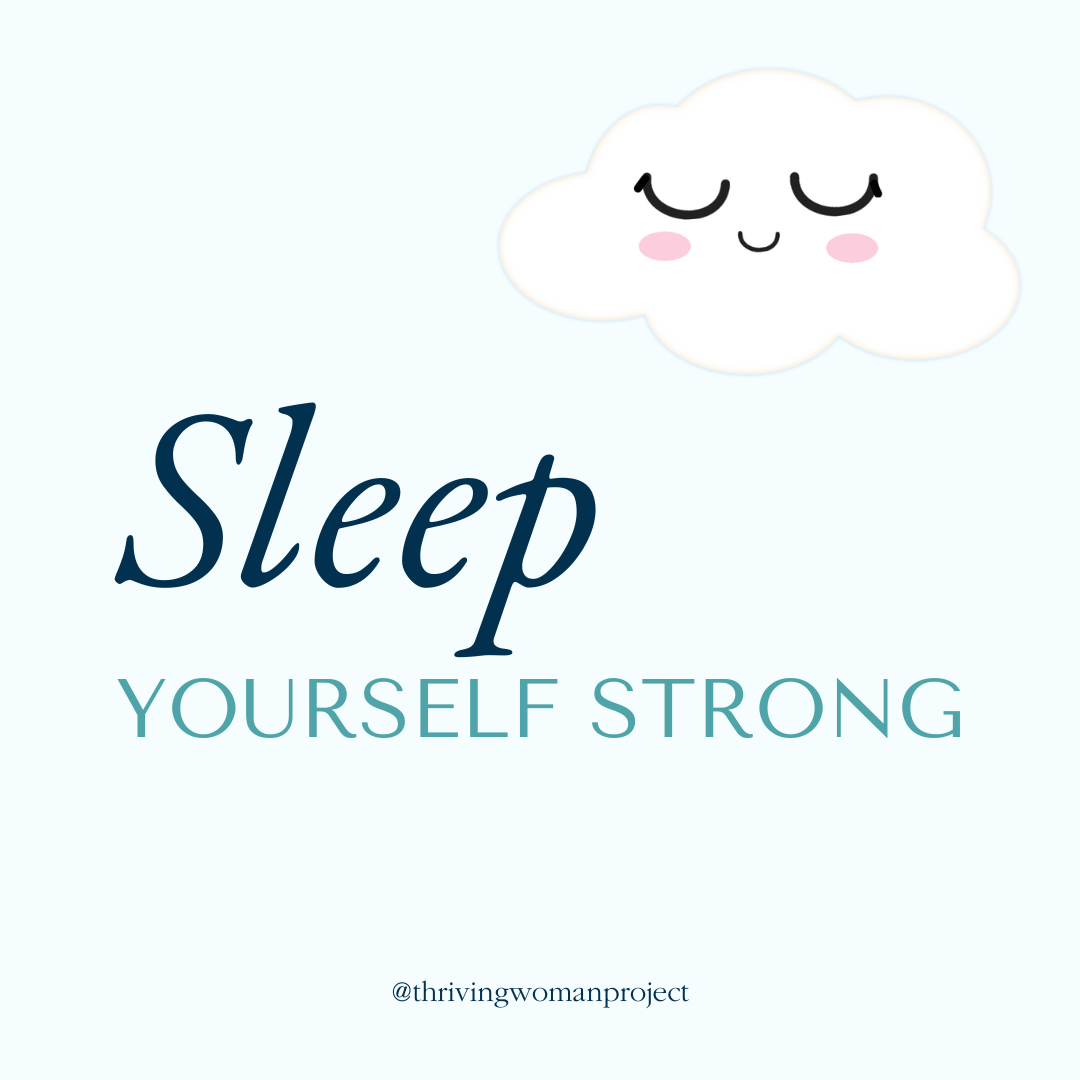 Sleep yourself strong and a drawing of a cloud that is sleeping - blog: Get more sleep as a busy mum: 6 helpful ways
